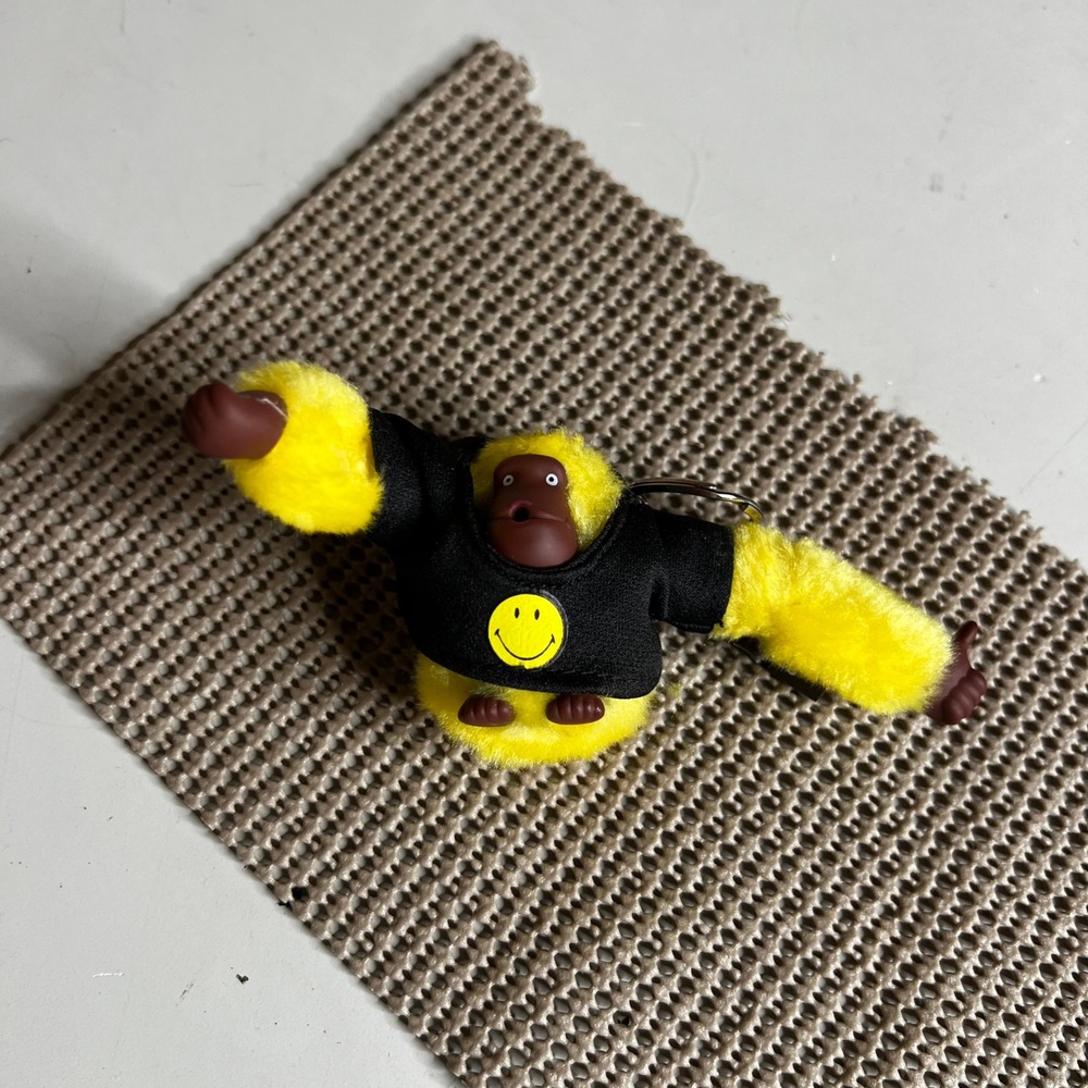 Kipling Monkey Keychain Yellow Fuzzy Mascot Black Smiley Face Shirt Bag Charm